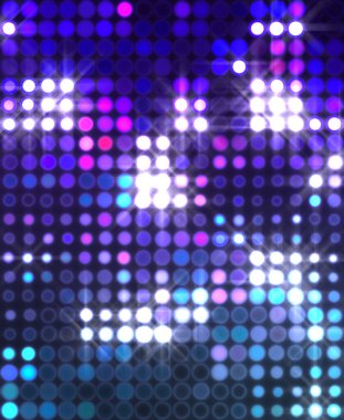 Parlak desenli duvar kağıdı. Sahne ışıkları olan renkli ışıkların ihtişamlı arkaplanı. Parlayan ışıklar siyah arka planda parti izleri. Sahne veya stadyum ışıklarının dijital illüstrasyonu. 