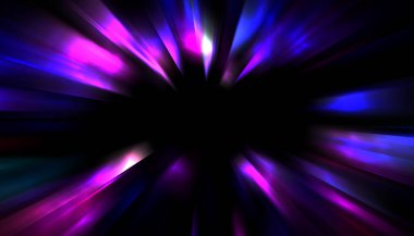 Siyah arkaplanda izole edilmiş dinamik ışık ışınları. Parlayan renkli ışık parçacıklarının grafiksel 2d çizimi.