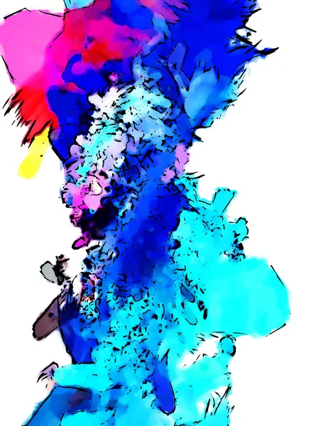 Mürekkep ve fosforlu kalemler yaratıcı çizimler. Beyaz arka planda boyama. El çizimi soyut renk dokuları. Poster, kart, davetiye, pankart, broşür, broşür için tasarım. Boyalı fırça darbeleri