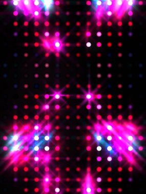 Parlayan ışıklar siyah arka planda parti izleri. Sahne veya stadyum ışıklarının dijital illüstrasyonu. Parlak desenli duvar kağıdı. Sahne ışıkları ile renkli ışıkların ihtişamlı arkaplanı.