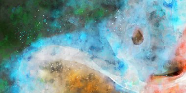 Kova desenli illüstrasyon. Çağdaş ve modern doku. Soyut renk boyama arka planı. Yaratıcı ve sanatsal duvar kağıdı. Fırçalanmış şekilleri ve lekeleri olan sanatsal duvar..