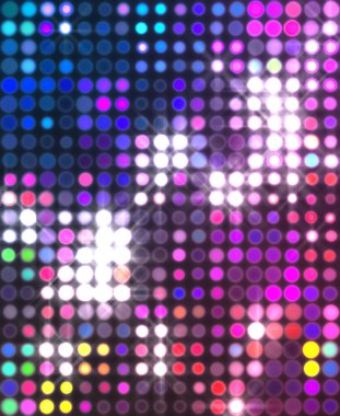 Parlak desenli duvar kağıdı. Sahne ışıkları olan renkli ışıkların ihtişamlı arkaplanı. Parlayan ışıklar siyah arka planda parti izleri. Sahne veya stadyum ışıklarının dijital illüstrasyonu. 