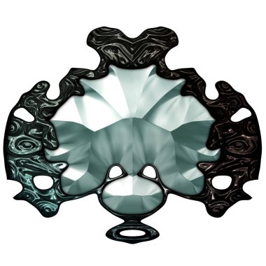 Beyaz arka planda izole bir mücevher. Mücevherli bir fantezi mücevherin 3 boyutlu görüntüsü. Masal elementi. Lüks grafik duvar kağıdı.