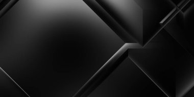 Siyah üç boyutlu geometrik arkaplan. Moda lüks minimalist tasarım. Geometrik şablon. Karanlık elementleri olan birinci sınıf soyut duvar kâğıdı. Poster, broşür, sunum, web sitesi için özel tasarım.