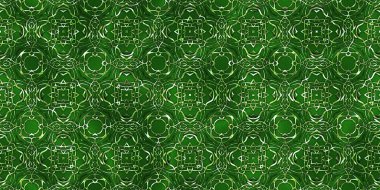 Renkli kumaş arka planında moda tarzında gümüş örgü süsü olan lüks, kusursuz bir şablon. Duvar kağıtları ve tekstil baskısı için tasarım. Lüks, ışıl ışıl metalimsi fantezi dokusu.