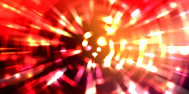 Parlayan ışıkları hareket ettirmenin havalı arka planı. Tasarımınız için canlı renkli bir portal şablonu. Işık ışınları ve hareket halindeki ışıldayan parçacıklar bir solucan deliği şekli oluşturuyor..