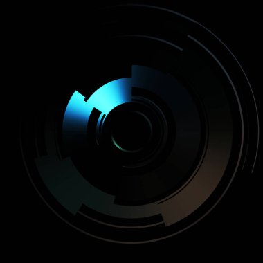 Gelecekçi hud arayüzü elementi. Soyut geometrik arkaplan. Dijital teknolojinin grafiksel çizimi siyah arkaplanda izole edildi..