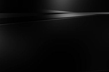 Geometrik katmanlı 3 boyutlu siyah arkaplan. Soyut koyu fütüristik duvar kağıdı. Zarif, parlak çizgili arka plan. Poster, broşür, sunum ve web sitesi için geometrik şablon tasarımı.