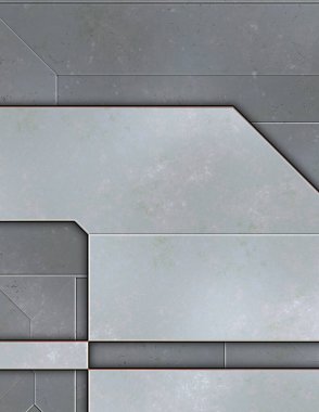 Katmanlı paneller. Fütürist soyut duvar kağıdı. Geometrik teknolojik yansıtıcı arka plan 3D metalik doku. Uzay gemisi desen yüzeyi.