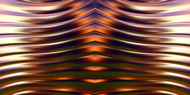 Renkli dalgalı yansıtıcı duvar kağıdının üç boyutlu çizimi. Duvar kağıdı, afiş, arkaplan, kart, kitap kapağı veya web sitesi için grafiksel illüstrasyon. Soyut parlak arkaplan.