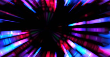 Siyah arkaplanda dönen ışık gösterisi. Lüks çizgiler. Parlak kıvrımlı duvar kağıdı. Uzay tüneli. Dönen ışık çemberi ya da maytap izi. Parlak konsept çizimi.