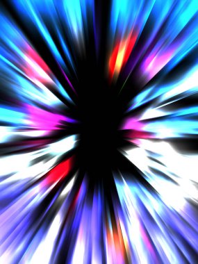 Siyah arkaplanda izole edilmiş dinamik ışık ışınları. Parlayan renkli ışık parçacıklarının grafiksel 2d çizimi.