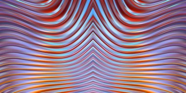Renkli dalgalı yansıtıcı duvar kağıdının üç boyutlu çizimi. Duvar kağıdı, afiş, arkaplan, kart, kitap kapağı veya web sitesi için grafiksel illüstrasyon. Soyut parlak arkaplan.