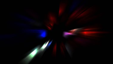 Parlayan ışıkları hareket ettirmenin havalı arka planı. Tasarımınız için canlı renkli bir portal şablonu. Işık ışınları ve hareket halindeki ışıldayan parçacıklar bir solucan deliği şekli oluşturuyor..