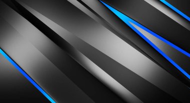 Metin için kopyalama alanı olan soyut siyah paneller. Üç boyutlu illüstrasyon. Renkli ışık özellikli koyu renk tasarım şablonu. Zarif geometrik parlak çizgili arka plan. Minimalist geometrik kapak grafiği.