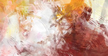 Soyut arkaplanda pürüzlü fırça darbeleri. Fırça boyası. Renkli boya darbeleri. Eşsiz duvar sanatı. Tuvaldeki modern sanat. Renkli çağdaş sanat eserleri.