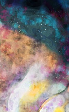 Kova desenli illüstrasyon. Çağdaş ve modern doku. Soyut renk boyama arka planı. Yaratıcı ve sanatsal duvar kağıdı. Fırçalanmış şekilleri ve lekeleri olan sanatsal duvar..