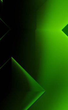 Geometrik dinamik şekiller. Gölgeli teknoloji dijital şablonu ve gradyan arka planda ışıklar. Modern basit geometrik renk gradyanı soyut arkaplan. 3B illüstrasyon. 