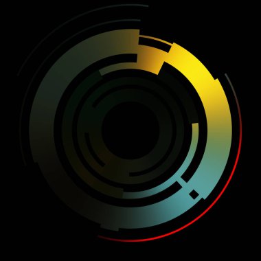 Gelecekçi hud arayüzü elementi. Soyut geometrik arkaplan. Dijital teknolojinin grafiksel çizimi siyah arkaplanda izole edildi..