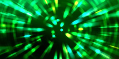 Parlayan ışıkları hareket ettirmenin havalı arka planı. Tasarımınız için canlı renkli bir portal şablonu. Işık ışınları ve hareket halindeki ışıldayan parçacıklar bir solucan deliği şekli oluşturuyor..