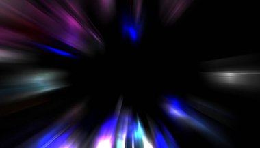 Siyah arkaplanda izole edilmiş dinamik ışık ışınları. Parlayan renkli ışık parçacıklarının grafiksel 2d çizimi.