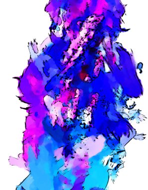 Mürekkep ve fosforlu kalemler yaratıcı çizimler. Beyaz arka planda boyama. El çizimi soyut renk dokuları. Poster, kart, davetiye, pankart, broşür, broşür için tasarım. Boyalı fırça darbeleri