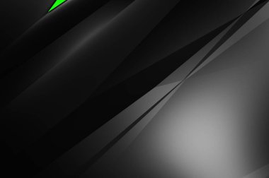 Metin için kopyalama alanı olan soyut siyah paneller. Üç boyutlu illüstrasyon. Renkli ışık özellikli koyu renk tasarım şablonu. Zarif geometrik parlak çizgili arka plan. Minimalist geometrik kapak grafiği.