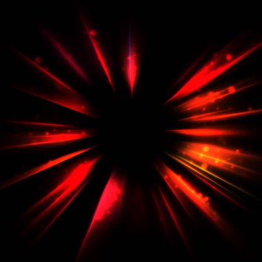 Işık huzmeleri ve parlayan parçacıkların kesiştiği güzel bir zemin. Canlı renkli ışıkların duvar kâğıdı. Parlak ışık görüntüsü.