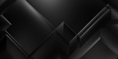 Siyah üç boyutlu geometrik arkaplan. Moda lüks minimalist tasarım. Geometrik şablon. Karanlık elementleri olan birinci sınıf soyut duvar kâğıdı. Poster, broşür, sunum, web sitesi için özel tasarım.