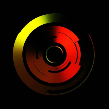 Gelecekçi hud arayüzü elementi. Soyut geometrik arkaplan. Dijital teknolojinin grafiksel çizimi siyah arkaplanda izole edildi..