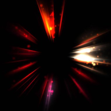 Işık huzmeleri ve parlayan parçacıkların kesiştiği güzel bir zemin. Canlı renkli ışıkların duvar kâğıdı. Parlak ışık görüntüsü.