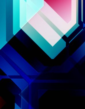 Geometrik arkaplan minimalist tasarımı. Bir teknoloji planının dijital illüstrasyonu. Fütürist şablon arkaplanı. Renkli ve canlı geometrik şekiller katmanları var. Soyut yaratıcı konsept duvar kağıdı.