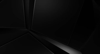 Lüks minimalist tasarım. Fütürist şablon. Karanlık elementleri olan birinci sınıf soyut duvar kâğıdı. Zarif bir zemin. Siyah üç boyutlu geometrik arkaplan. Poster, broşür, sunum için tasarım.