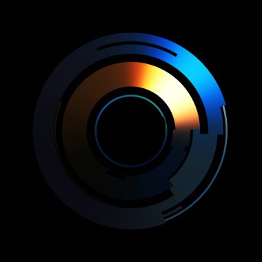 Gelecekçi hud arayüzü elementi. Soyut geometrik arkaplan. Dijital teknolojinin grafiksel çizimi siyah arkaplanda izole edildi..