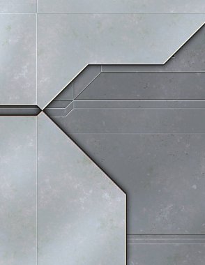 Katmanlı paneller. Fütürist soyut duvar kağıdı. Geometrik teknolojik yansıtıcı arka plan 3D metalik doku. Uzay gemisi desen yüzeyi.