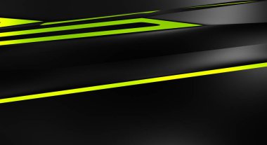 Metin için kopyalama alanı olan soyut siyah paneller. Üç boyutlu illüstrasyon. Renkli ışık özellikli koyu renk tasarım şablonu. Zarif geometrik parlak çizgili arka plan. Minimalist geometrik kapak grafiği.