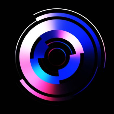 Gelecekçi hud arayüzü elementi. Soyut geometrik arkaplan. Dijital teknolojinin grafiksel çizimi siyah arkaplanda izole edildi..