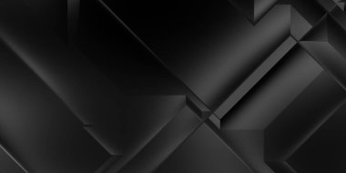 Siyah üç boyutlu geometrik arkaplan. Moda lüks minimalist tasarım. Geometrik şablon. Karanlık elementleri olan birinci sınıf soyut duvar kâğıdı. Poster, broşür, sunum, web sitesi için özel tasarım.