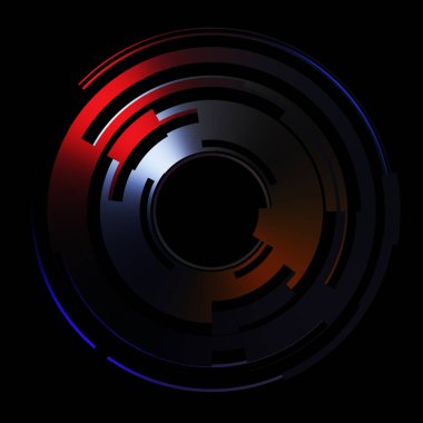 Gelecekçi hud arayüzü elementi. Soyut geometrik arkaplan. Dijital teknolojinin grafiksel çizimi siyah arkaplanda izole edildi..