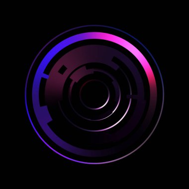 Gelecekçi hud arayüzü elementi. Soyut geometrik arkaplan. Dijital teknolojinin grafiksel çizimi siyah arkaplanda izole edildi..