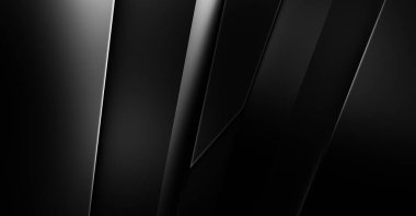 Geometrik katmanlı 3 boyutlu siyah arkaplan. Soyut koyu fütüristik duvar kağıdı. Zarif, parlak çizgili arka plan. Poster, broşür, sunum ve web sitesi için geometrik şablon tasarımı.