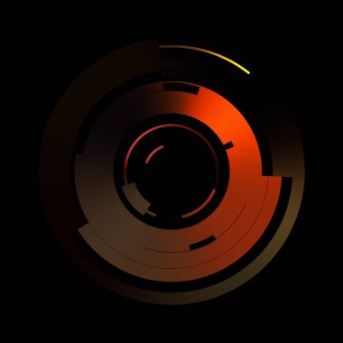 Gelecekçi hud arayüzü elementi. Soyut geometrik arkaplan. Dijital teknolojinin grafiksel çizimi siyah arkaplanda izole edildi..