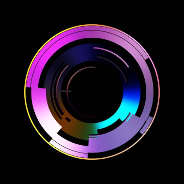 Gelecekçi hud arayüzü elementi. Soyut geometrik arkaplan. Dijital teknolojinin grafiksel çizimi siyah arkaplanda izole edildi..