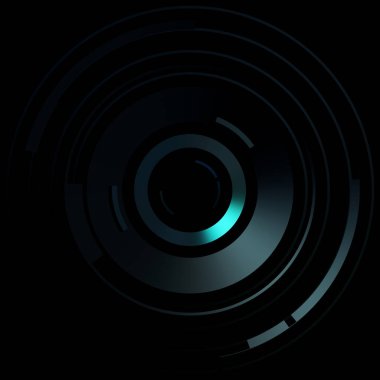 Gelecekçi hud arayüzü elementi. Soyut geometrik arkaplan. Dijital teknolojinin grafiksel çizimi siyah arkaplanda izole edildi..