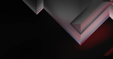 Geometrik dinamik şekiller. Gölgeli teknoloji dijital şablonu ve gradyan arka planda ışıklar. Modern basit geometrik renk gradyanı soyut arkaplan. 3B illüstrasyon. 