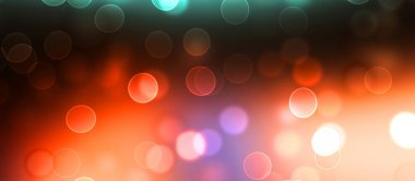 Kavramsal ışıklar duvar kağıdı. Güzel soyut çok renkli bokeh çemberleri parçacıklarla çevrili. Metninizi veya başlığınızı göstermek için boşluk ile odaklanmış olmayan canlı illüstrasyon. 
