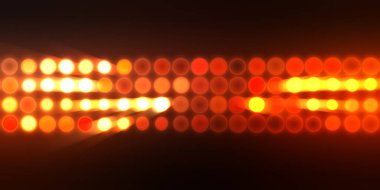 Parlak desenli duvar kağıdı. Sahne ışıkları olan renkli ışıkların ihtişamlı arkaplanı. Parlayan ışıklar siyah arka planda parti izleri. Sahne veya stadyum ışıklarının dijital illüstrasyonu. 