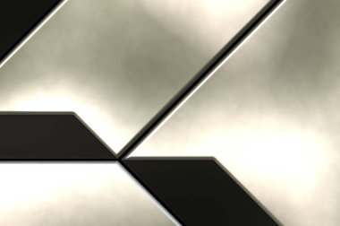 Üç boyutlu metalik doku. Uzay gemisi desenli yüzey. Aydınlık ve karanlık paneller. Fütürist soyut duvar kağıdı. Geometrik teknolojik yansıtıcı arkaplan.