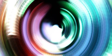 Fotoğraf makinesi konsepti. Soyut arkaplan. Dönen ışık ışınları. Hareketli kavramsal duvar kağıdı. Grafik dijital illüstrasyon. Parlayan neon ışıkları. Parlak sunum tasarım şablonu.