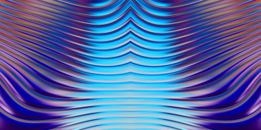 Renkli dalgalı yansıtıcı duvar kağıdının üç boyutlu çizimi. Duvar kağıdı, afiş, arkaplan, kart, kitap kapağı veya web sitesi için grafiksel illüstrasyon. Soyut parlak arkaplan.